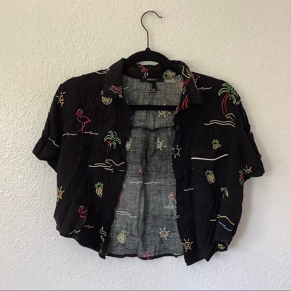 🌺 3/25$ Cropped Black/Neon Hawaiian shirt 🌺